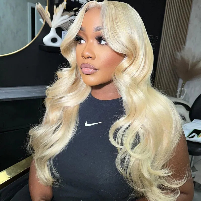 Glueless Blonde Wig With Curtain Bangs Pre-Cut 6x5 Lace & Bleached Knots