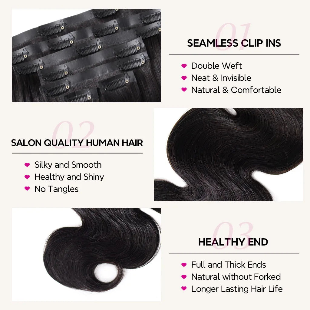 Seamless Clip In Hair Extensions Body Wave Real Human Hair 7pcs/pack Quick Install