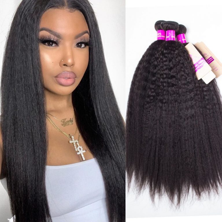 Curlymuse Kinky Straight Hair Brazilian Virgin Hair 3 Bundles High Quality Virgin Human Hair Yaki Straight Hair