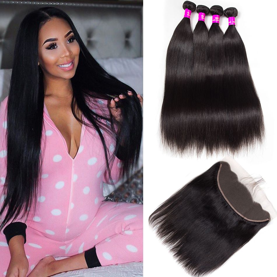 Brazilian Straight Virgin Hair 4 Bundles With Frontal Hair Brazilian Human Hair Bundles With Frontal Best Deal