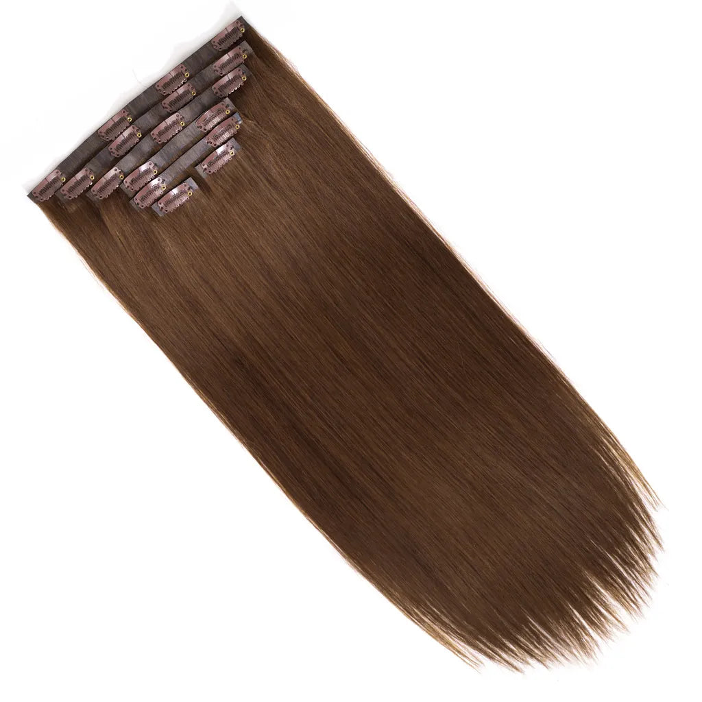 Dark Brown Clip In Hair Extensions Straight Real Human Hair Seamless Blend 7pcs/pack