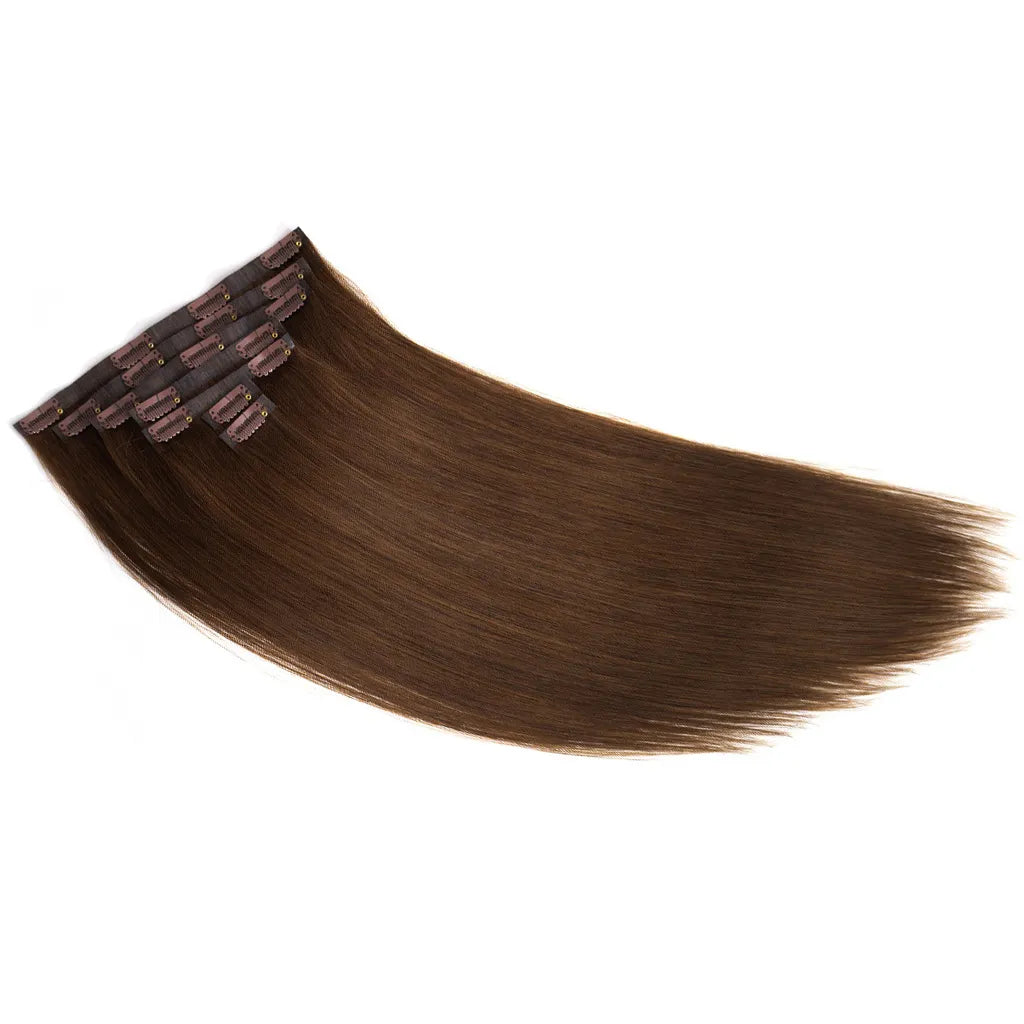 Dark Brown Clip In Hair Extensions Straight Real Human Hair Seamless Blend 7pcs/pack