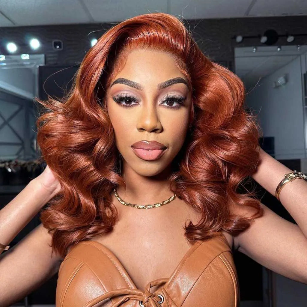 Copper Brown Layered Cut Loose Wave Glueless Wigs Pre-Cut 6x5 Lace Closure Wig