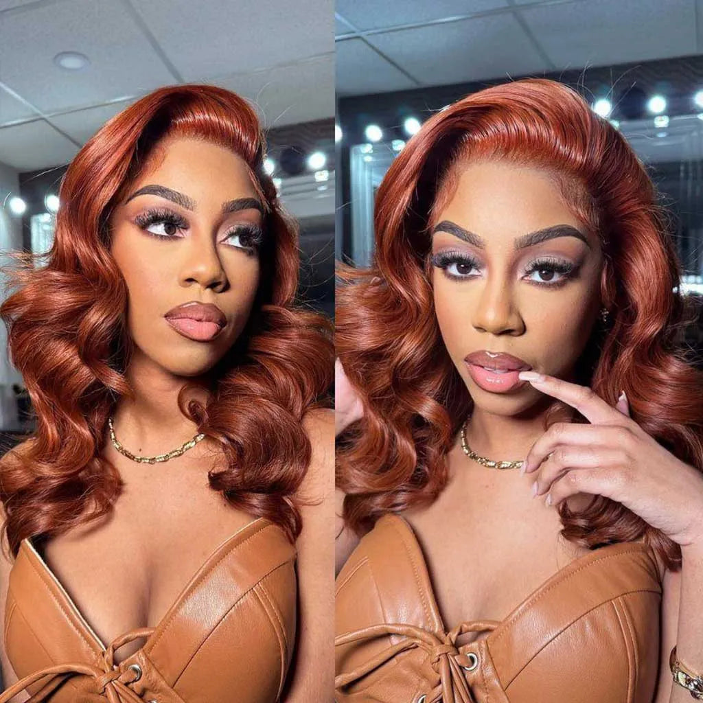 Copper Brown Layered Cut Loose Wave Glueless Wigs Pre-Cut 6x5 Lace Closure Wig