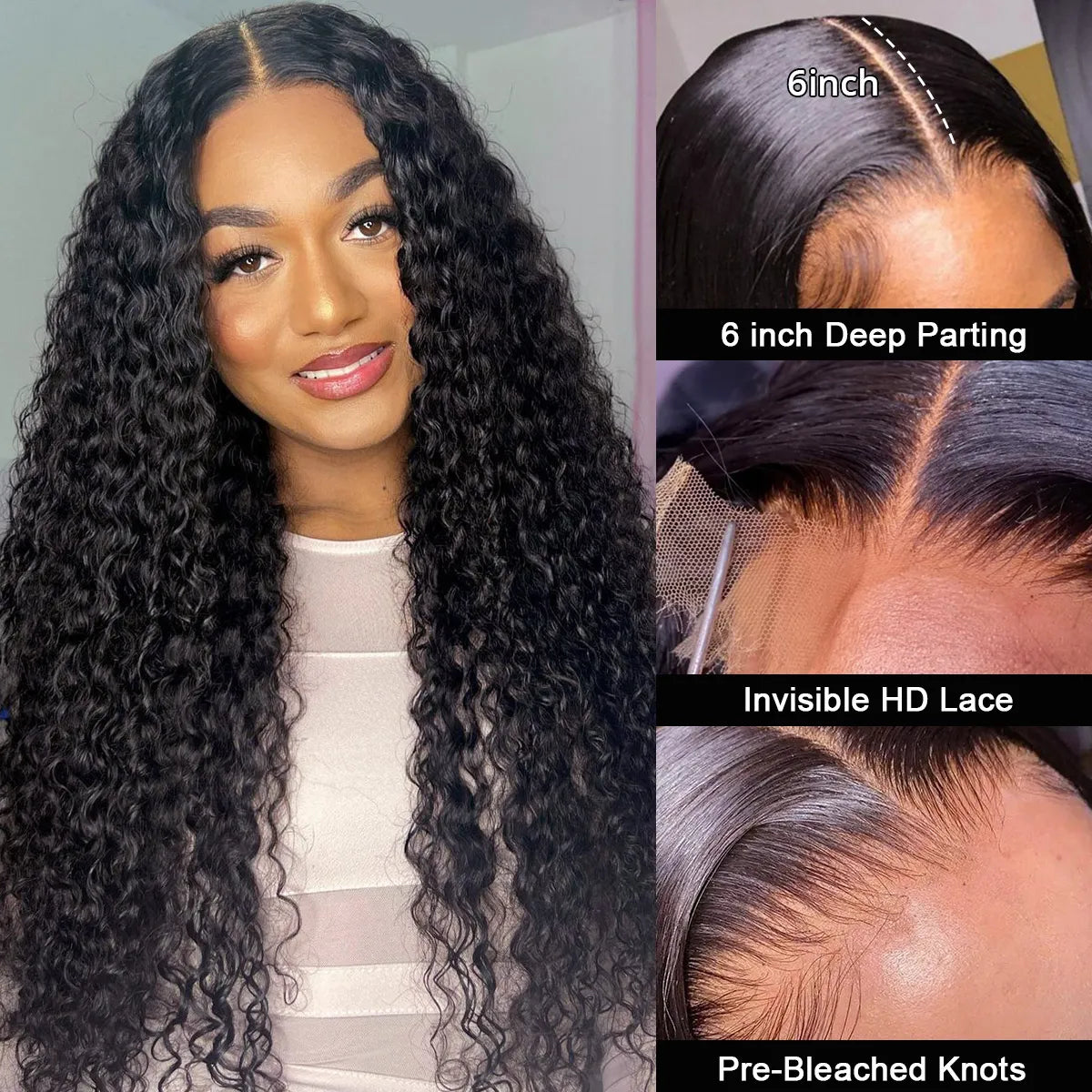 Pre-Bleached Knots 13x6 Lace Frontal Wig Curly Human Hair HD Lace Wigs