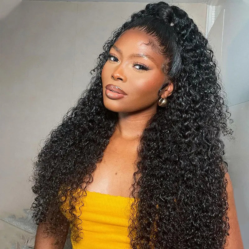 New Invisi-Drawstring Curly 360 Lace Frontal Wigs Pre-Bleached Knots Human Hair Wig