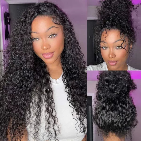 New Invisi-Drawstring Curly 360 Lace Frontal Wigs Pre-Bleached Knots Human Hair Wig