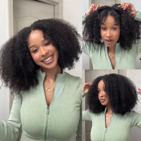 V Part Curly Wave Human Hair Wigs 180% Density