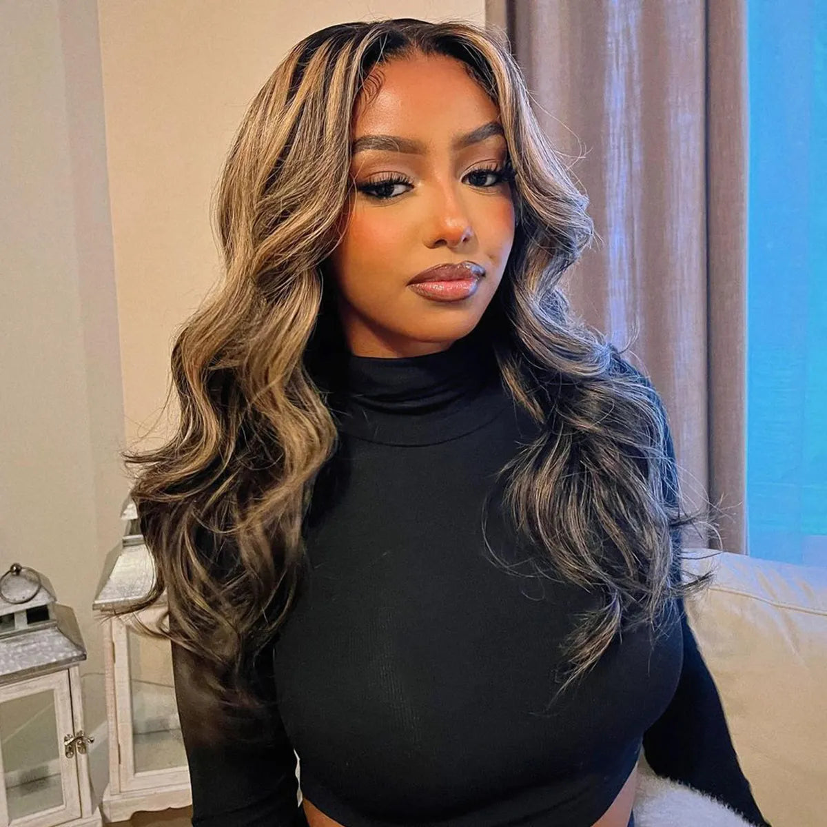 Curtain Bangs Layered Cut Highlight Wig Glueless 6x5 Pre-Cut Lace Wig Bleached Knots