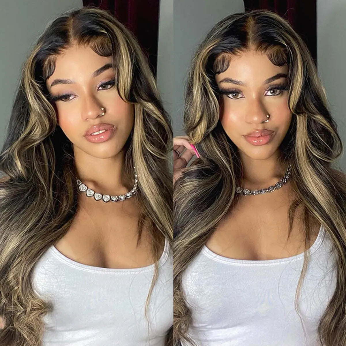 Curtain Bangs Layered Cut Highlight Wig Glueless 6x5 Pre-Cut Lace Wig Bleached Knots