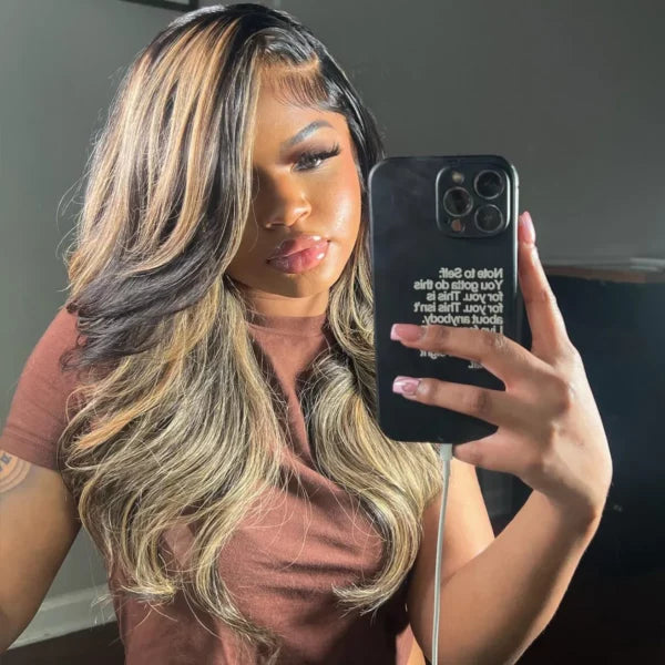 Curtain Bangs Layered Cut Highlight Wig Glueless 6x5 Pre-Cut Lace Wig Bleached Knots