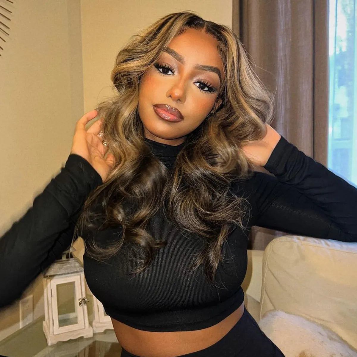 Curtain Bangs Layered Cut Highlight Wig Glueless 6x5 Pre-Cut Lace Wig Bleached Knots