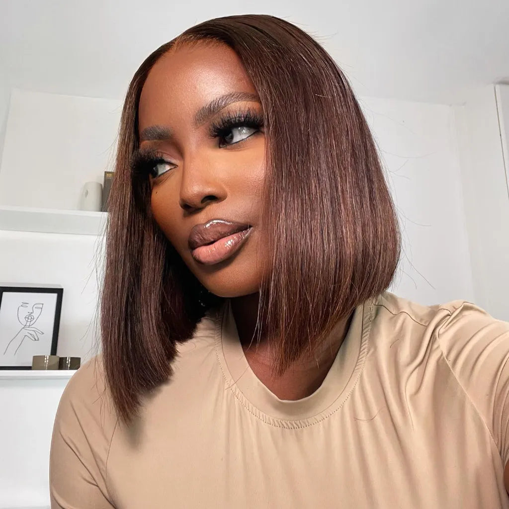 Dark Brown / 99j / Copper Brown Bob Wig Glueless 6x5 Pre-Cut HD Lace Wig Wear & Go