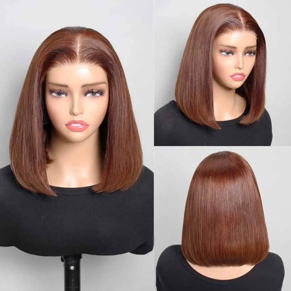 Dark Brown / 99j / Copper Brown Bob Wig Glueless 6x5 Pre-Cut HD Lace Wig Wear & Go