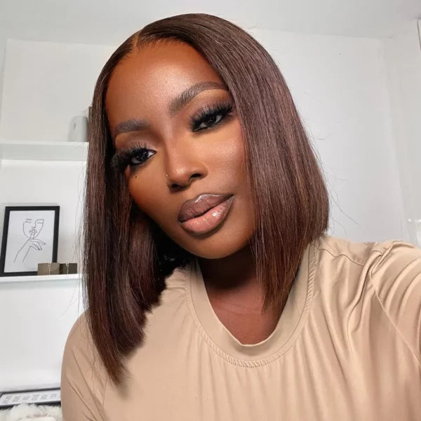 Dark Brown / 99j / Copper Brown Bob Wig Glueless 6x5 Pre-Cut HD Lace Wig Wear & Go