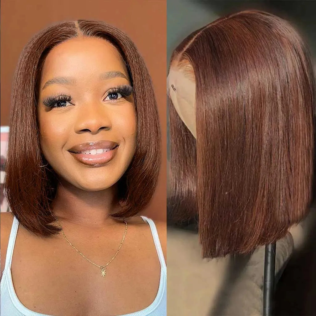 Dark Brown / 99j / Copper Brown Bob Wig Glueless 6x5 Pre-Cut HD Lace Wig Wear & Go