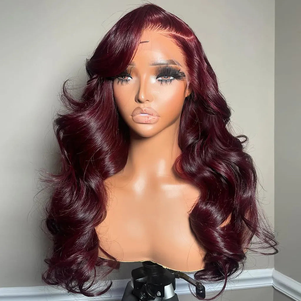 Dark Burgundy Body Wave Human Hair Wig 13x4 HD Lace Frontal Wig