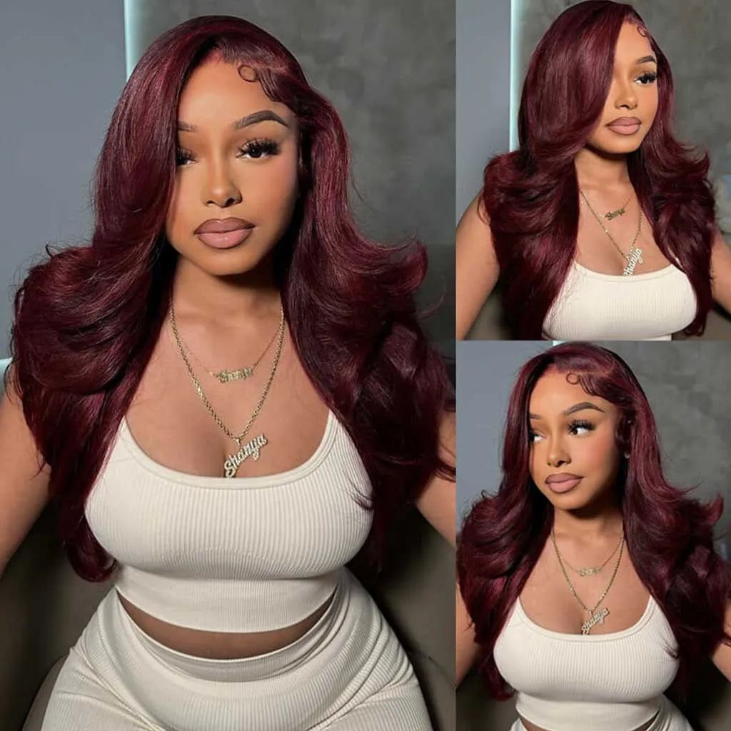 Dark Burgundy Body Wave Human Hair Wig 13x4 HD Lace Frontal Wig