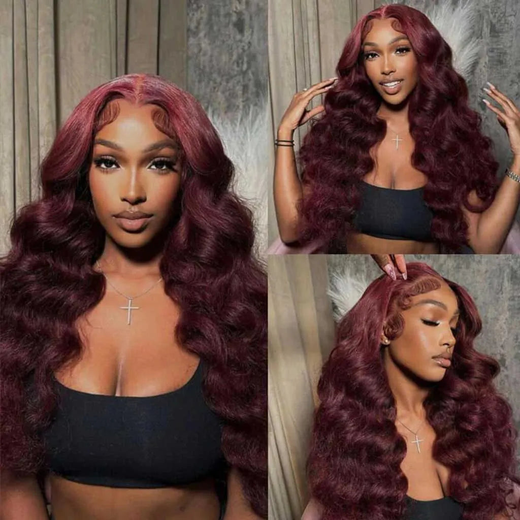 Dark Burgundy Body Wave Human Hair Wig 13x4 HD Lace Frontal Wig