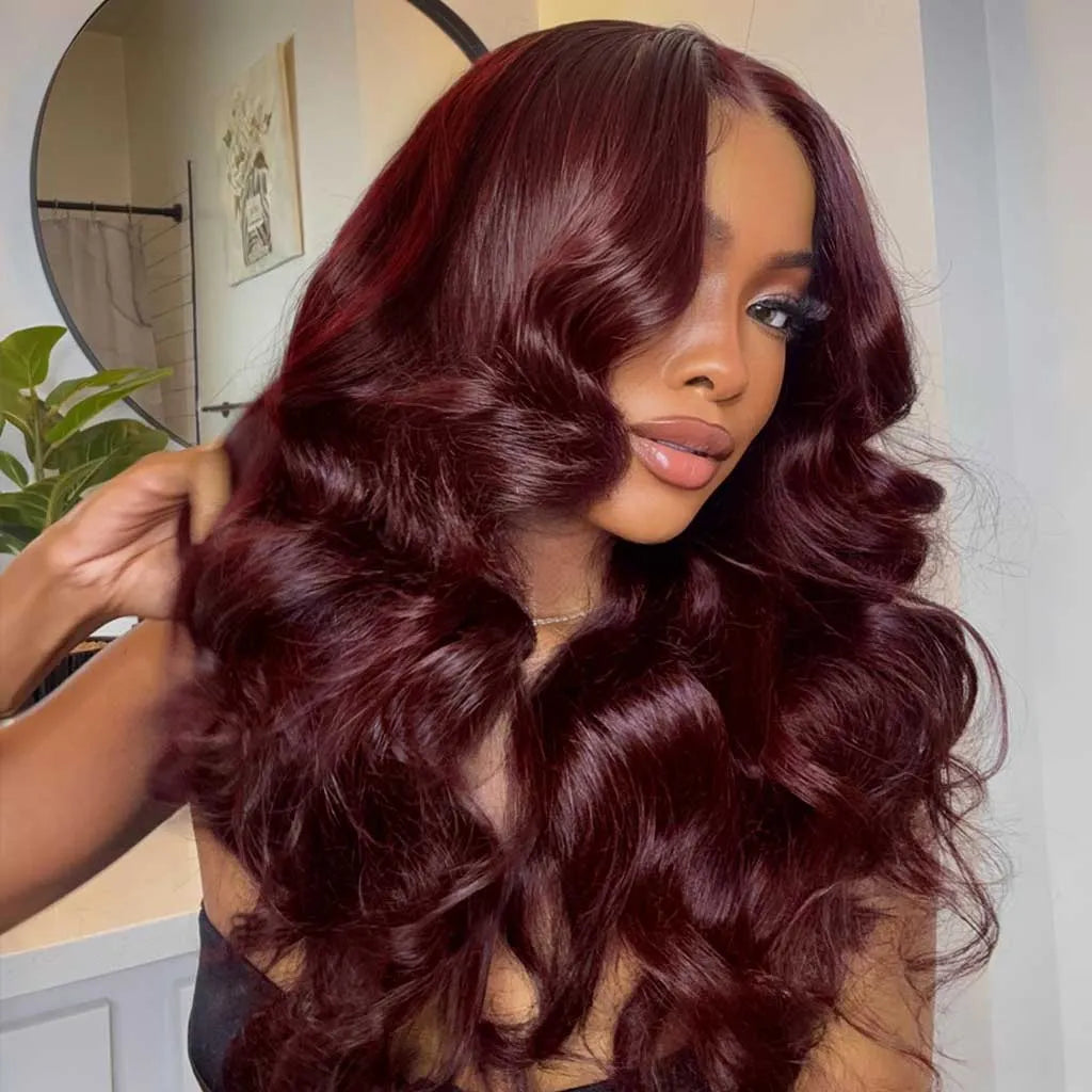 Dark Burgundy Body Wave Human Hair Wig 13x4 HD Lace Frontal Wig