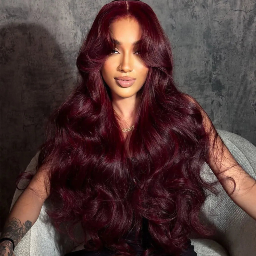 Dark Burgundy Body Wave Human Hair Wig 13x4 HD Lace Frontal Wig