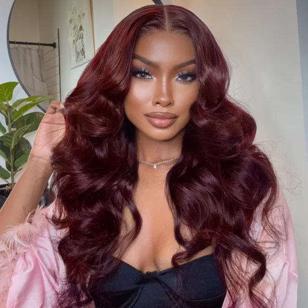 Dark Burgundy Body Wave Human Hair Wig 13x4 HD Lace Frontal Wig