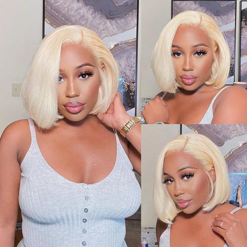 Glueless 613 Blonde Straight Bob Wig 6x5 Pre-Cut Lace Human Hair Wig Plucked Hairline