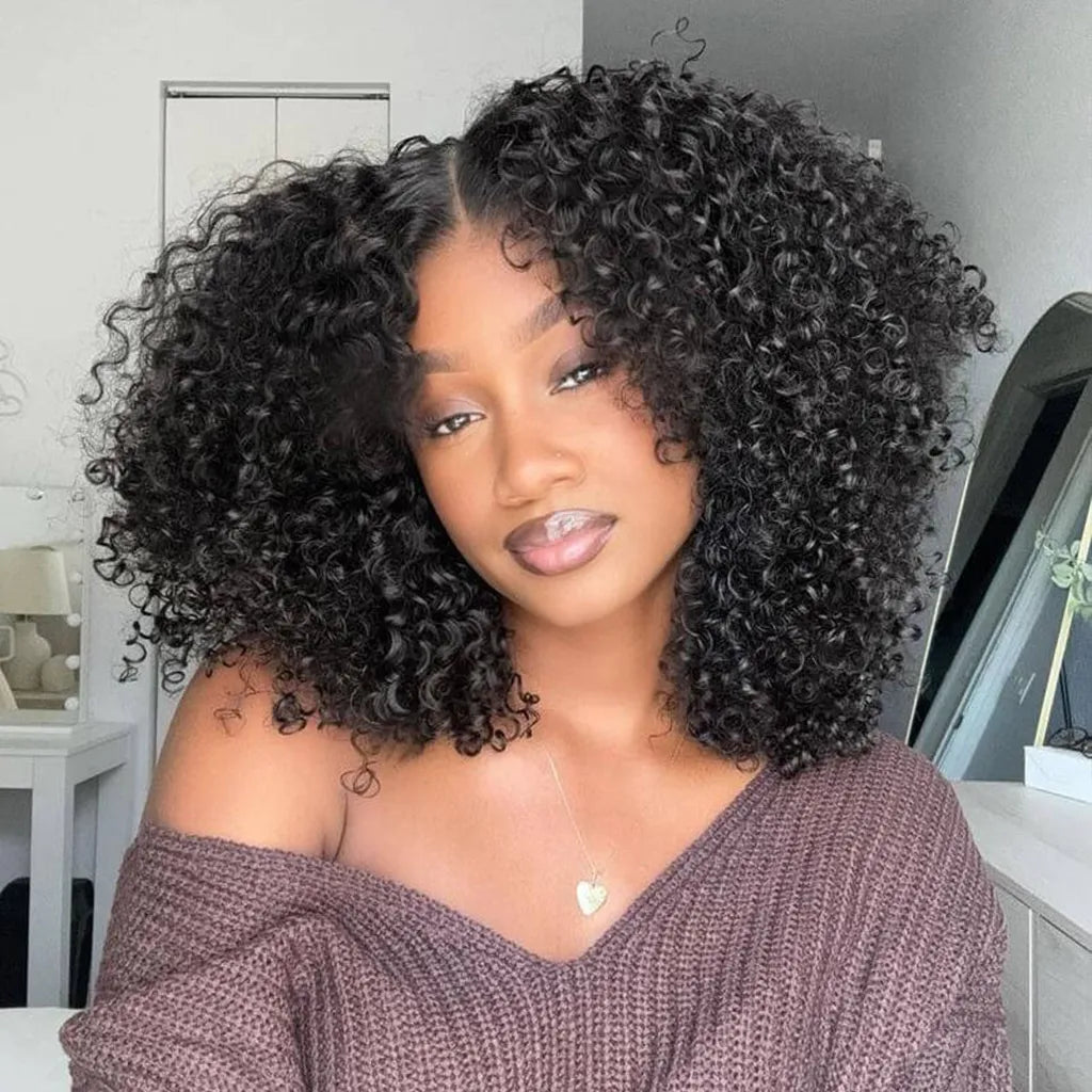 Buy 1 Get 1 Free | Glueless Kinky Curly 6x5 Lace Wig + Straight Bob Wig With Bangs