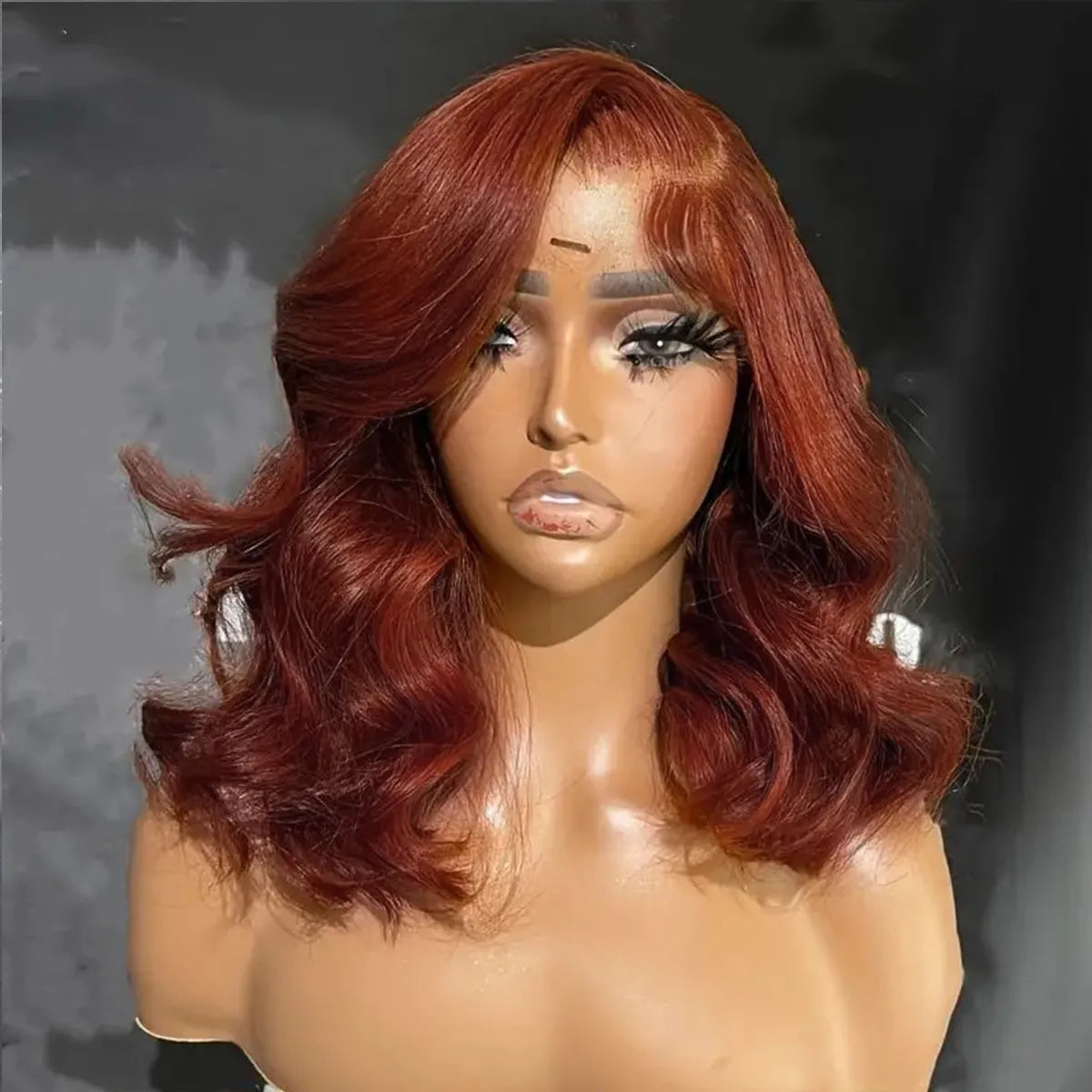Glueless Reddish Brown Loose Body Wave Short Wig 6x5 Lace Pre-Bleached Knots