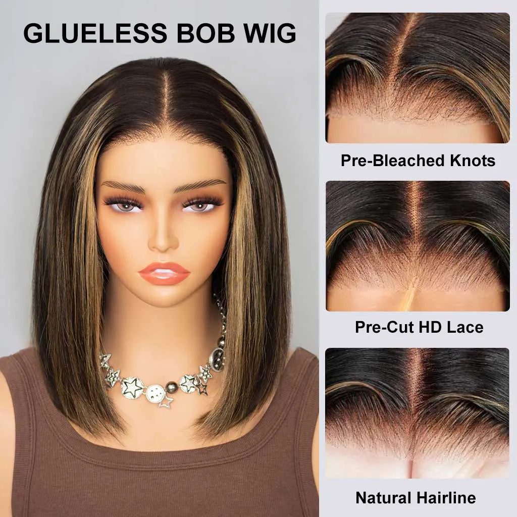 Glueless Highlight 1b/22 Bob Wig 6x5 Pre-Cut HD Lace Wig Wear & Go
