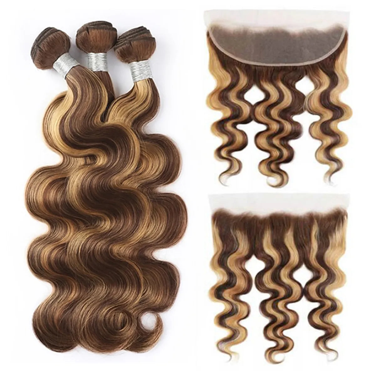 Highlight Body Wave Hair 3 Bundles With 13x4 HD Lace Frontal Honey Blonde