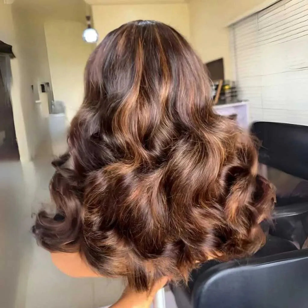 Highlight Brown Loose Wave Glueless Wigs Pre-Cut 6x5 Lace Closure Human Hair Wigs