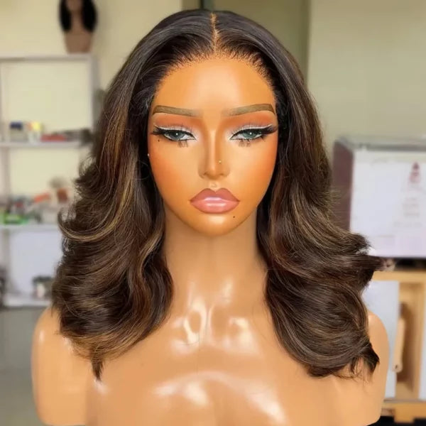 Highlight Brown Loose Wave Glueless Wigs Pre-Cut 6x5 Lace Closure Human Hair Wigs