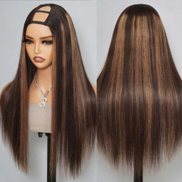 Highlight Brown U Part Wig Body Wave / Straight No Glue Easy Install