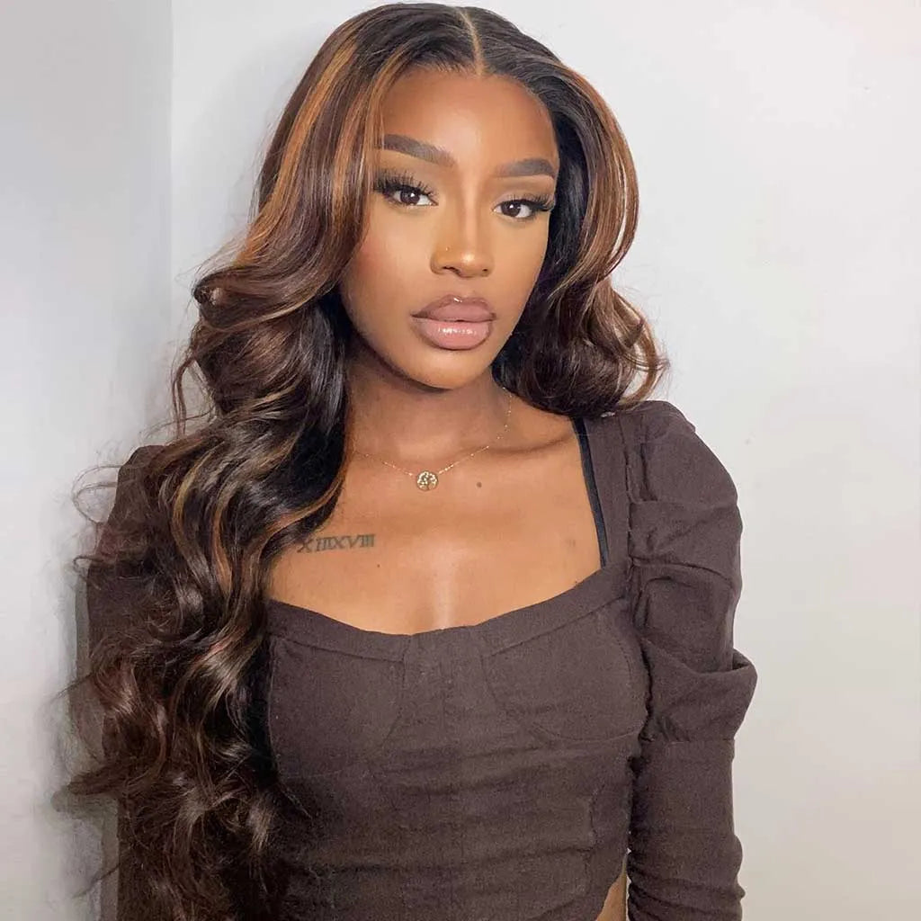 Highlight Brown U Part Wig Body Wave / Straight No Glue Easy Install