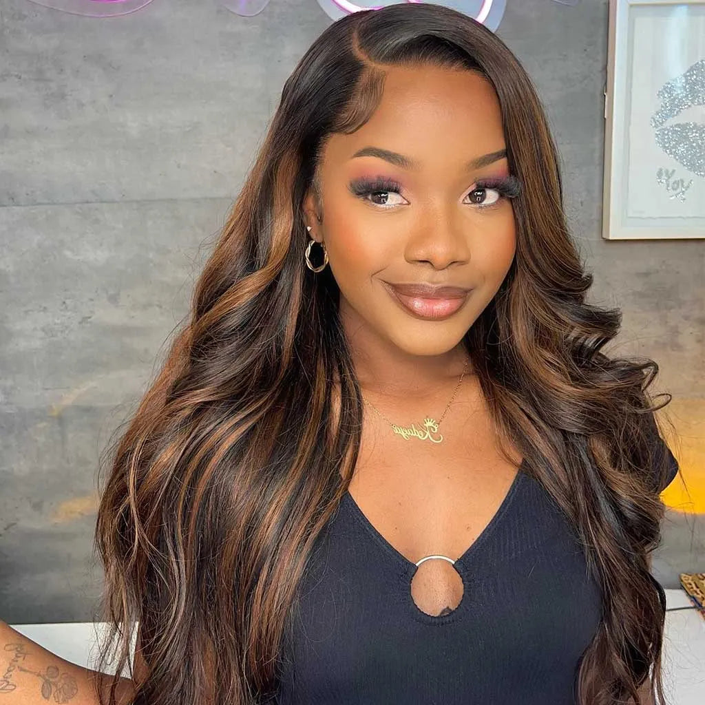 Highlight Brown U Part Wig Body Wave / Straight No Glue Easy Install