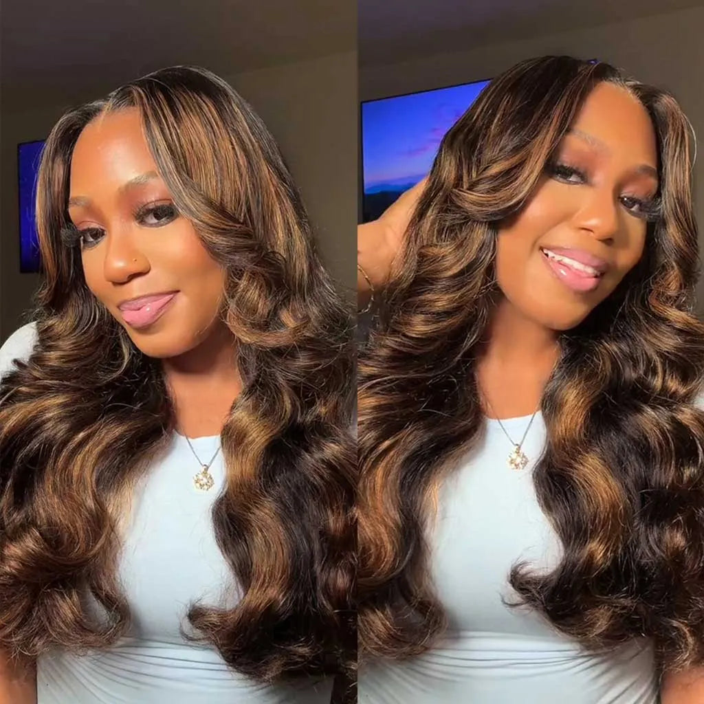 Highlight Brown U Part Wig Body Wave / Straight No Glue Easy Install