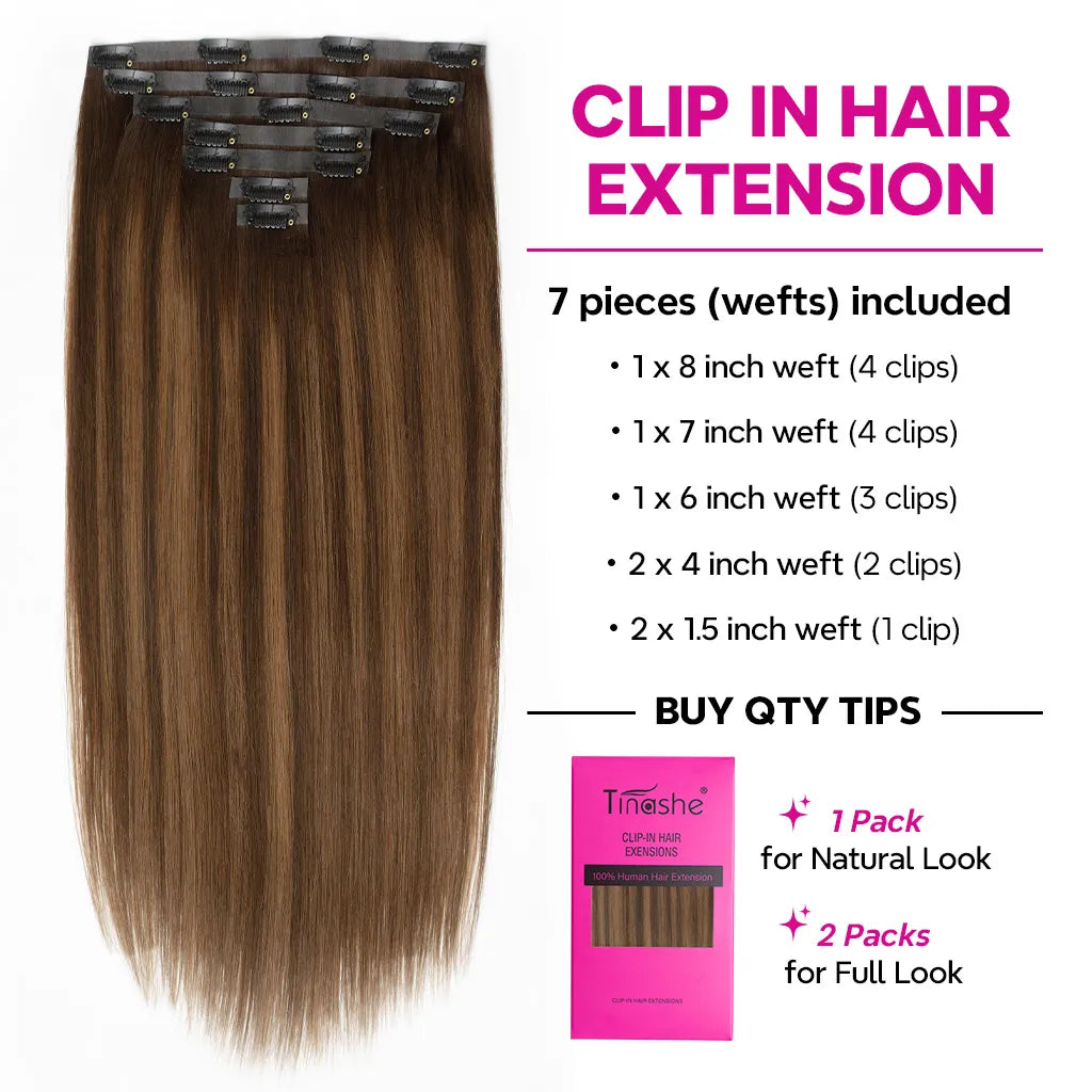 Highlight Seamless Clip In Hair Extensions Straight Beginner Friendly 7pcs/pack