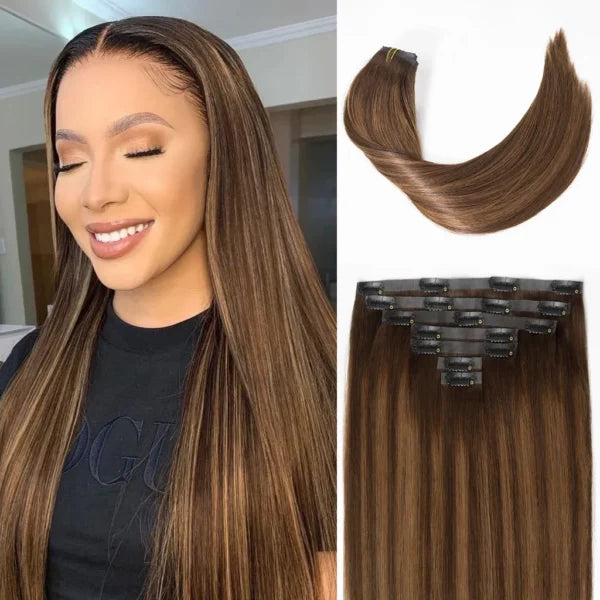 Highlight Seamless Clip In Hair Extensions Straight Beginner Friendly 7pcs/pack