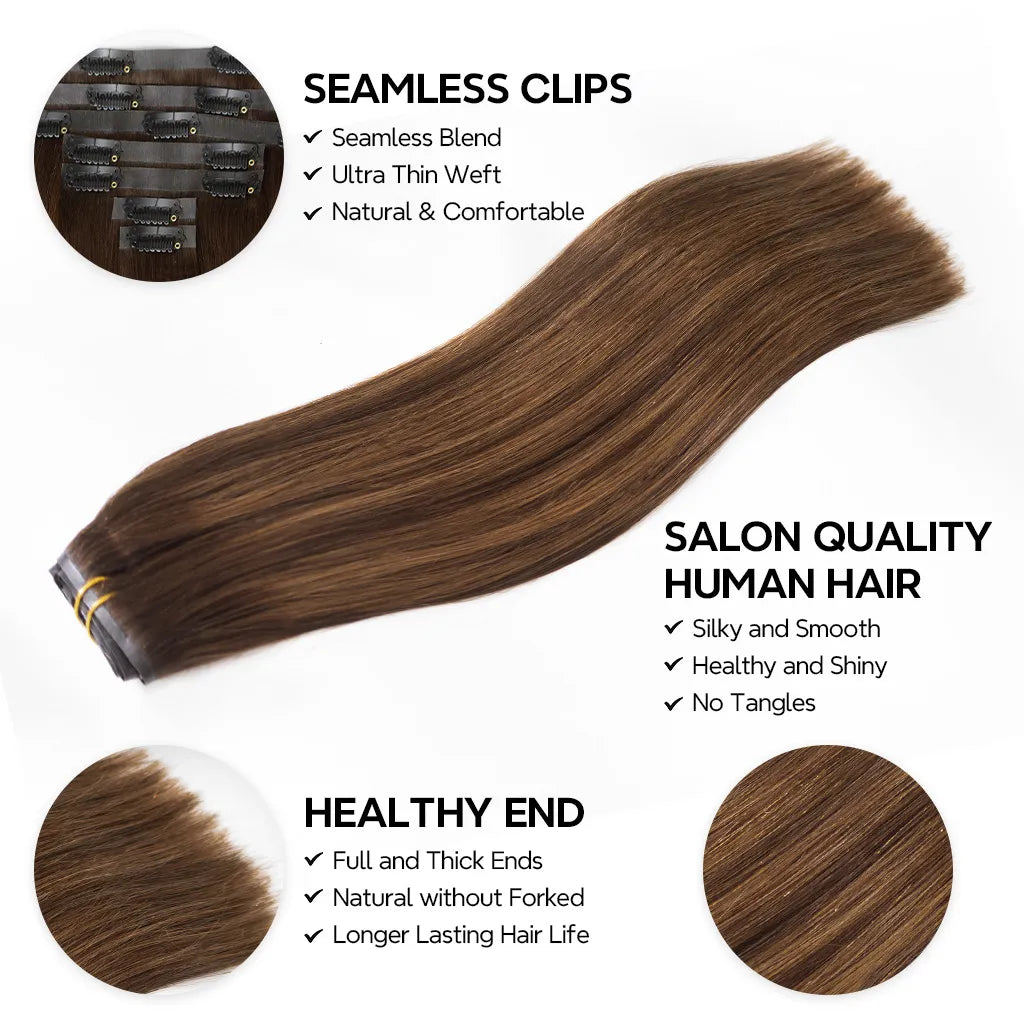 Highlight Seamless Clip In Hair Extensions Straight Beginner Friendly 7pcs/pack