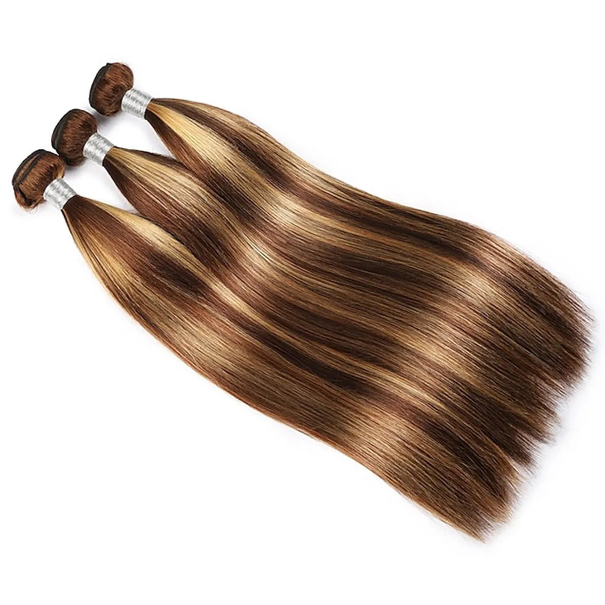 Highlight Brown Color Straight Hair 3 Bundles With 13x4 Lace Frontal