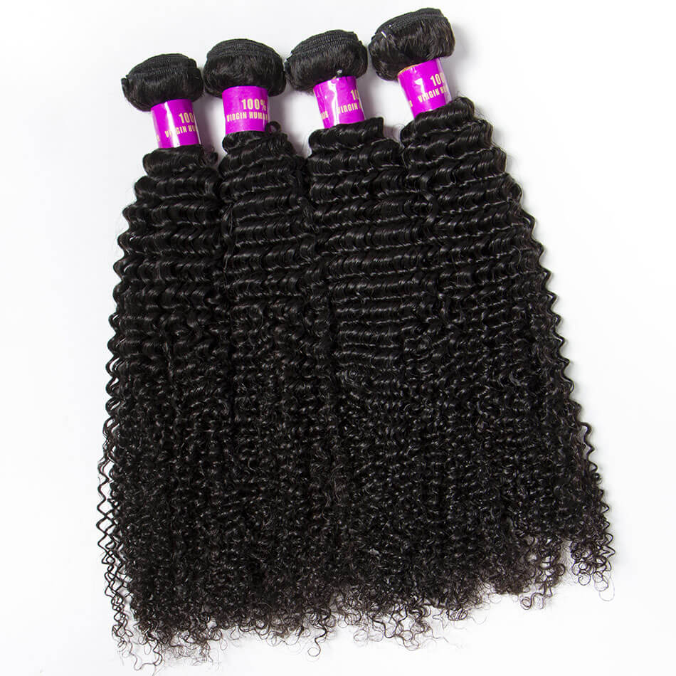 Brazilian Kinky Curly Virign Human Hair 4 Bundles With Closure