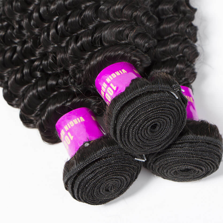 Brazilian Kinky Curly Virign Human Hair 4 Bundles With Closure