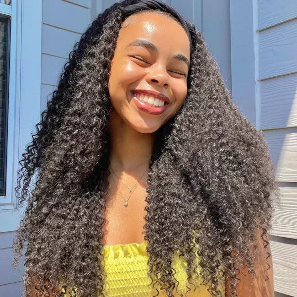 Kinky Curly Headband Hair Wig 180% Glueless Wig Put On & Go