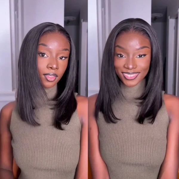 Trendy Layered Cut Pre-Cut 6x5 Lace Short Straight Wig Breathable Airy Cap Put On & Go