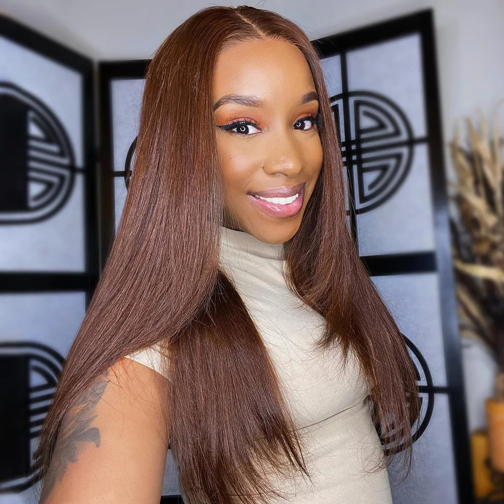 Layered Cut Dark Brown Glueless 6x5 Lace Straight Human Hair Wig Pre-Everything