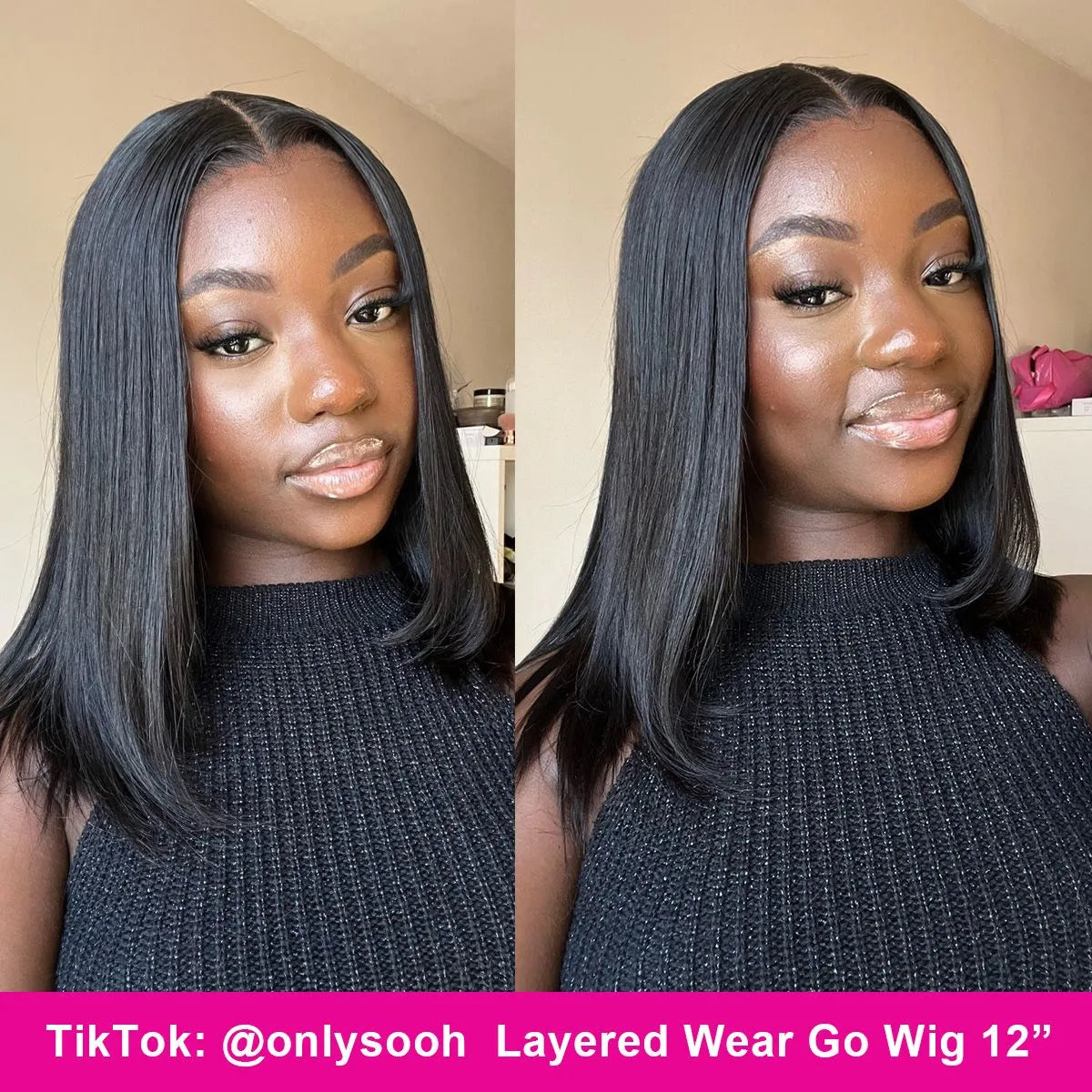 Trendy Layered Cut Pre-Cut 6x5 Lace Short Straight Wig Breathable Airy Cap Put On & Go