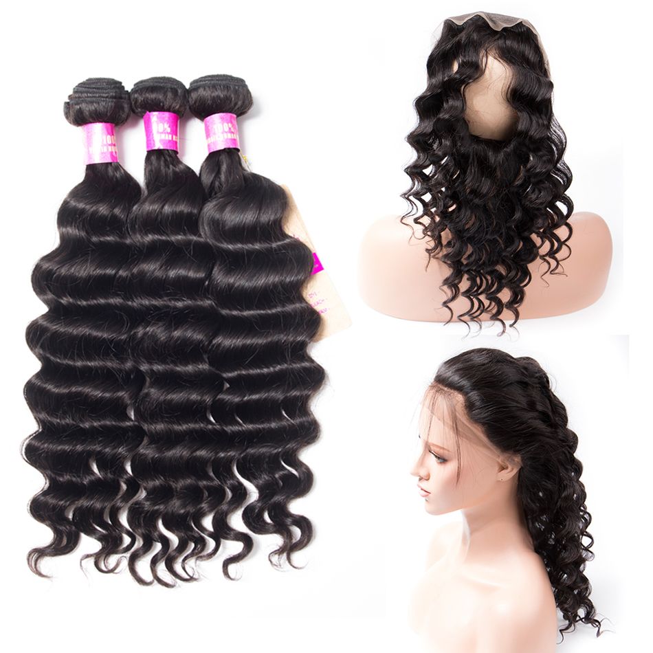 Brazilian Loose Deep Bundles with 360 Frontal for Full Head Virgin Human Hair