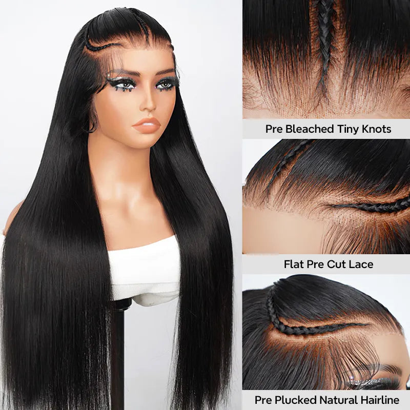 Pre-Braided Flexi-Fit Glueless Straight Wig Pre-Cut 9x6 Lace Bleached Knots