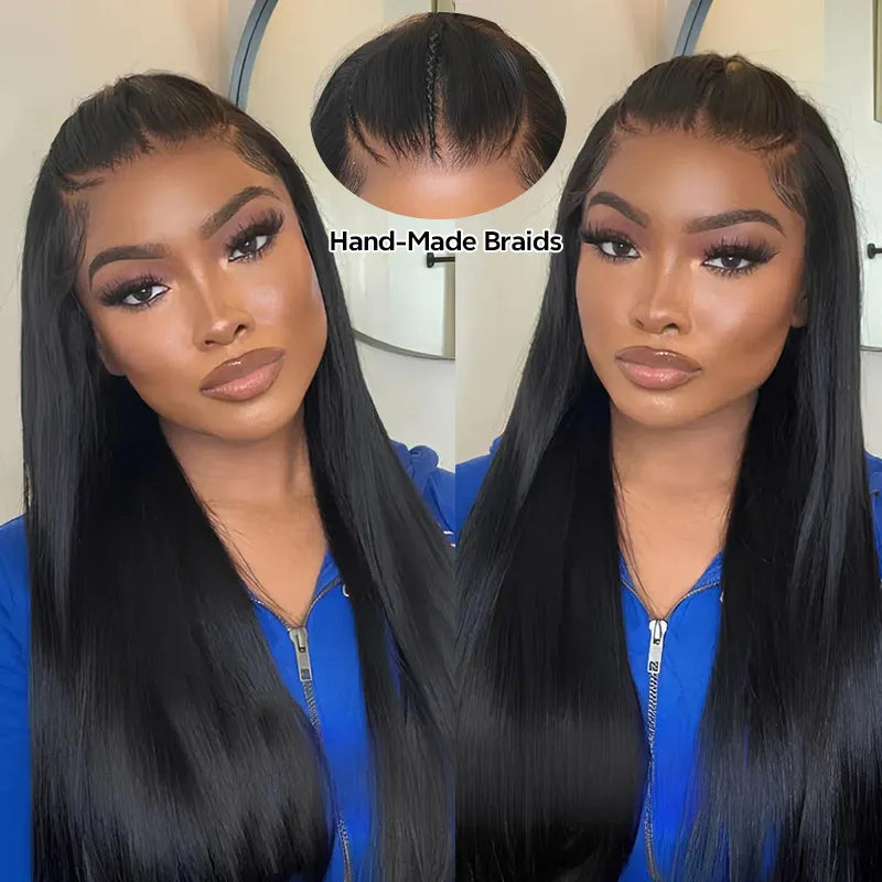Pre-Braided Flexi-Fit Glueless Straight Wig Pre-Cut 9x6 Lace Bleached Knots
